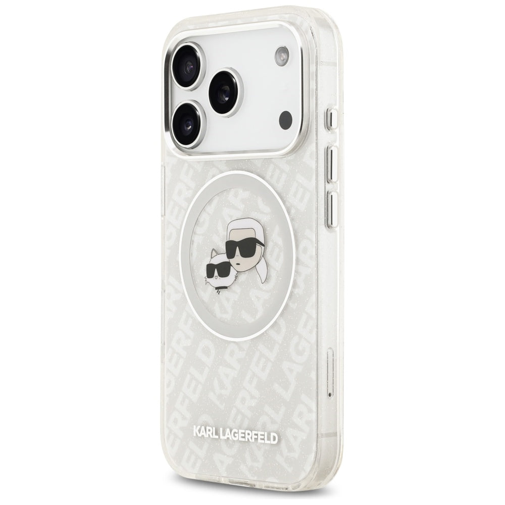 Futrola MagSafe za Apple iPhone 17 Pro, Karl Lagerfeld, Glitter Karl & Choupette Head, Bijela