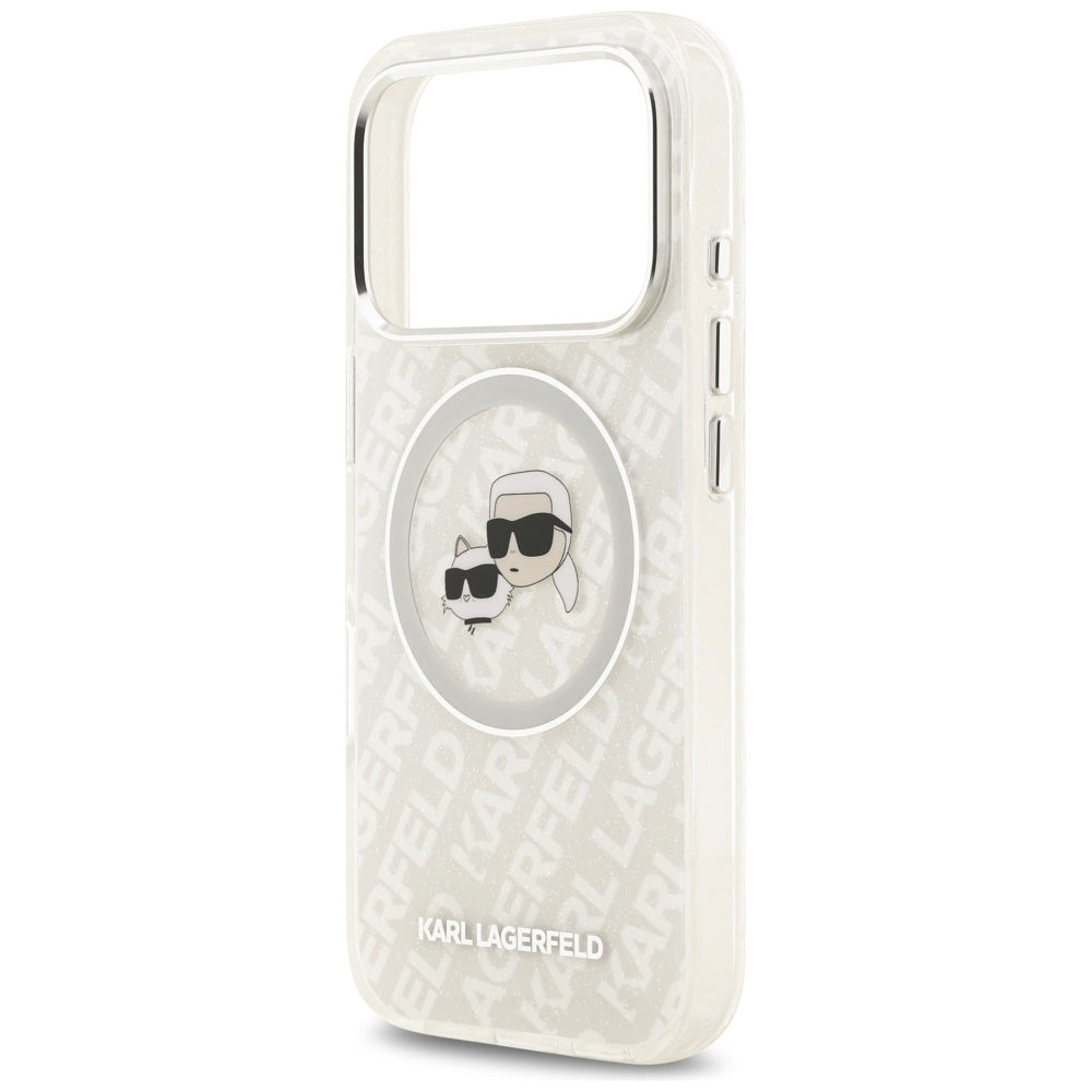 Futrola MagSafe za Apple iPhone 17 Pro, Karl Lagerfeld, Glitter Karl & Choupette Head, Bijela