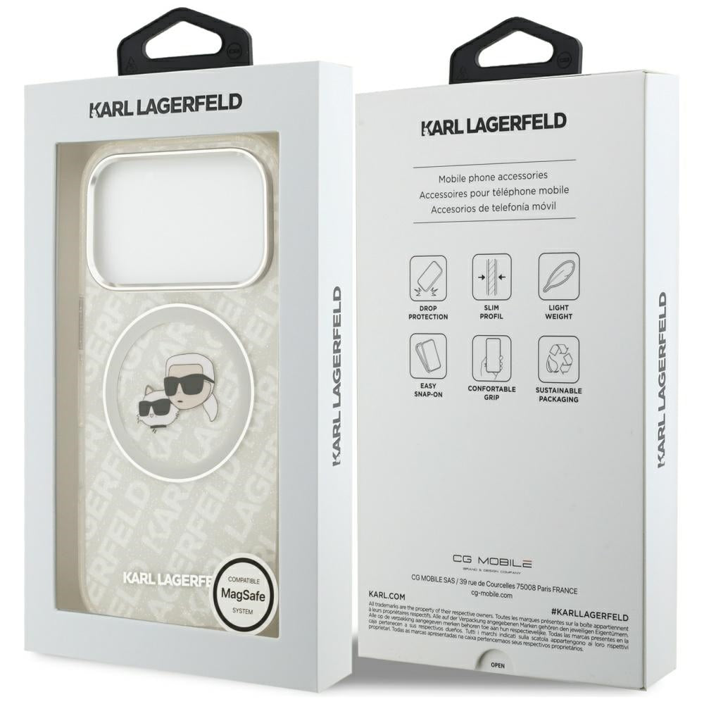 Futrola MagSafe za Apple iPhone 17 Pro, Karl Lagerfeld, Glitter Karl & Choupette Head, Bijela