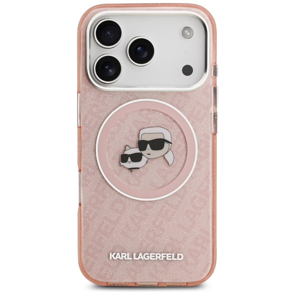 Futrola MagSafe za Apple iPhone 17 Pro, Karl Lagerfeld, IML Glitter Karl & Choupette`s Heads, Roza