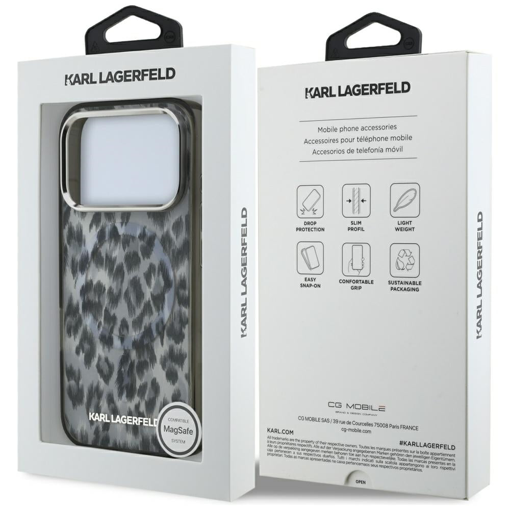 Futrola MagSafe za Apple iPhone 17 Pro, Karl Lagerfeld, IML Leopard uzorak, Crna