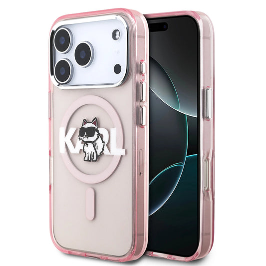 MagSafe futrola za Apple iPhone 17 Pro, Karl Lagerfeld, IML Sketch Logo Choupette, Roza
