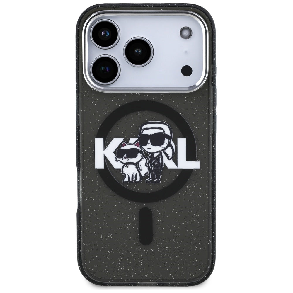 Futrola MagSafe za Apple iPhone 17 Pro, Karl Lagerfeld, IML Sketch Logo Glitter Karl & Choupette, Crna