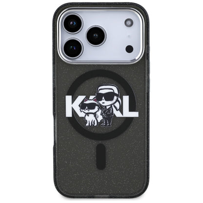 Futrola MagSafe za Apple iPhone 17 Pro, Karl Lagerfeld, IML Sketch Logo Glitter Karl & Choupette, Crna