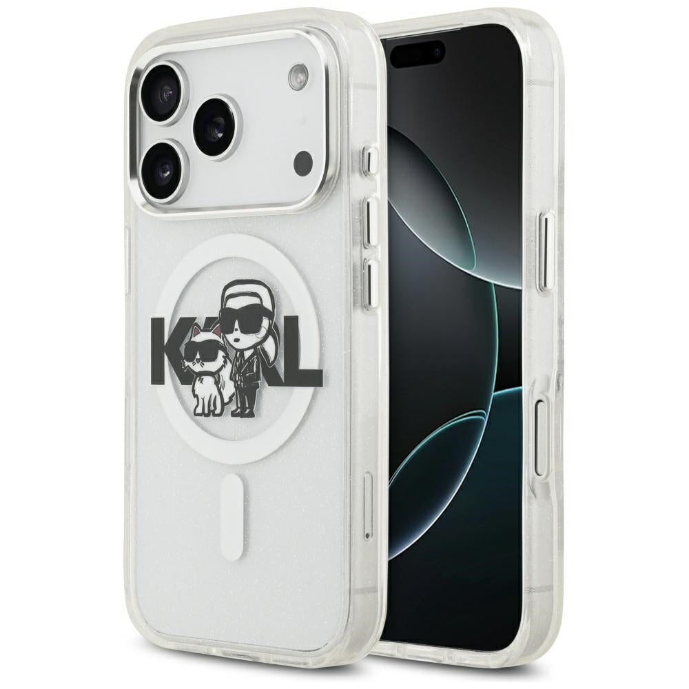 MagSafe futrola za Apple iPhone 17 Pro, Karl Lagerfeld, IML Sketch Logo Glitter Karl & Choupette, Prozirna