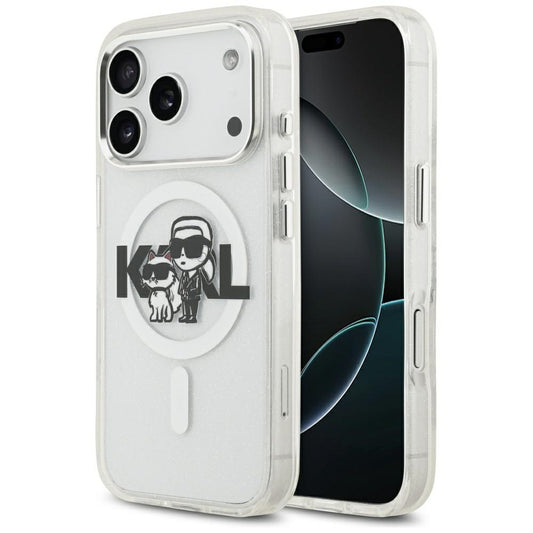MagSafe futrola za Apple iPhone 17 Pro, Karl Lagerfeld, IML Sketch Logo Glitter Karl & Choupette, Prozirna