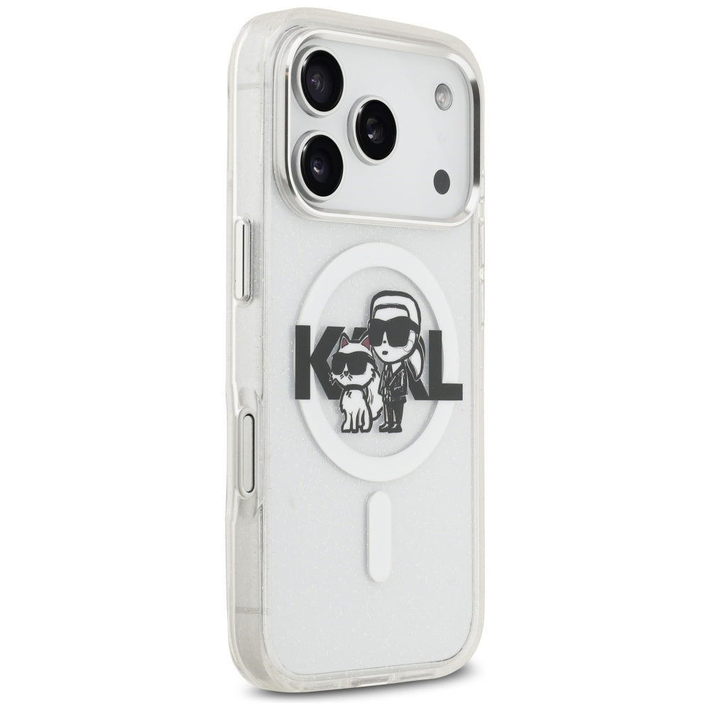 MagSafe futrola za Apple iPhone 17 Pro, Karl Lagerfeld, IML Sketch Logo Glitter Karl & Choupette, Prozirna