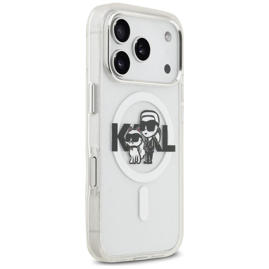 MagSafe futrola za Apple iPhone 17 Pro, Karl Lagerfeld, IML Sketch Logo Glitter Karl & Choupette, Prozirna