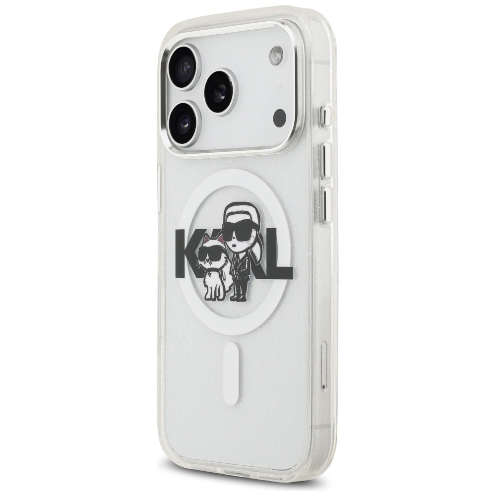 MagSafe futrola za Apple iPhone 17 Pro, Karl Lagerfeld, IML Sketch Logo Glitter Karl & Choupette, Prozirna
