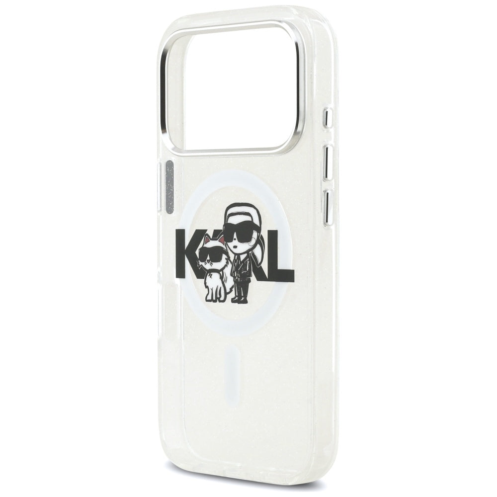 MagSafe futrola za Apple iPhone 17 Pro, Karl Lagerfeld, IML Sketch Logo Glitter Karl & Choupette, Prozirna