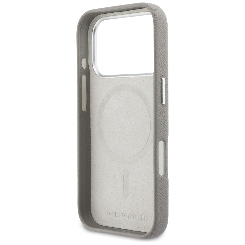 MagSafe futrola za Apple iPhone 17 Pro, Karl Lagerfeld, Saffiano Karl & Choupette Pins, Siva
