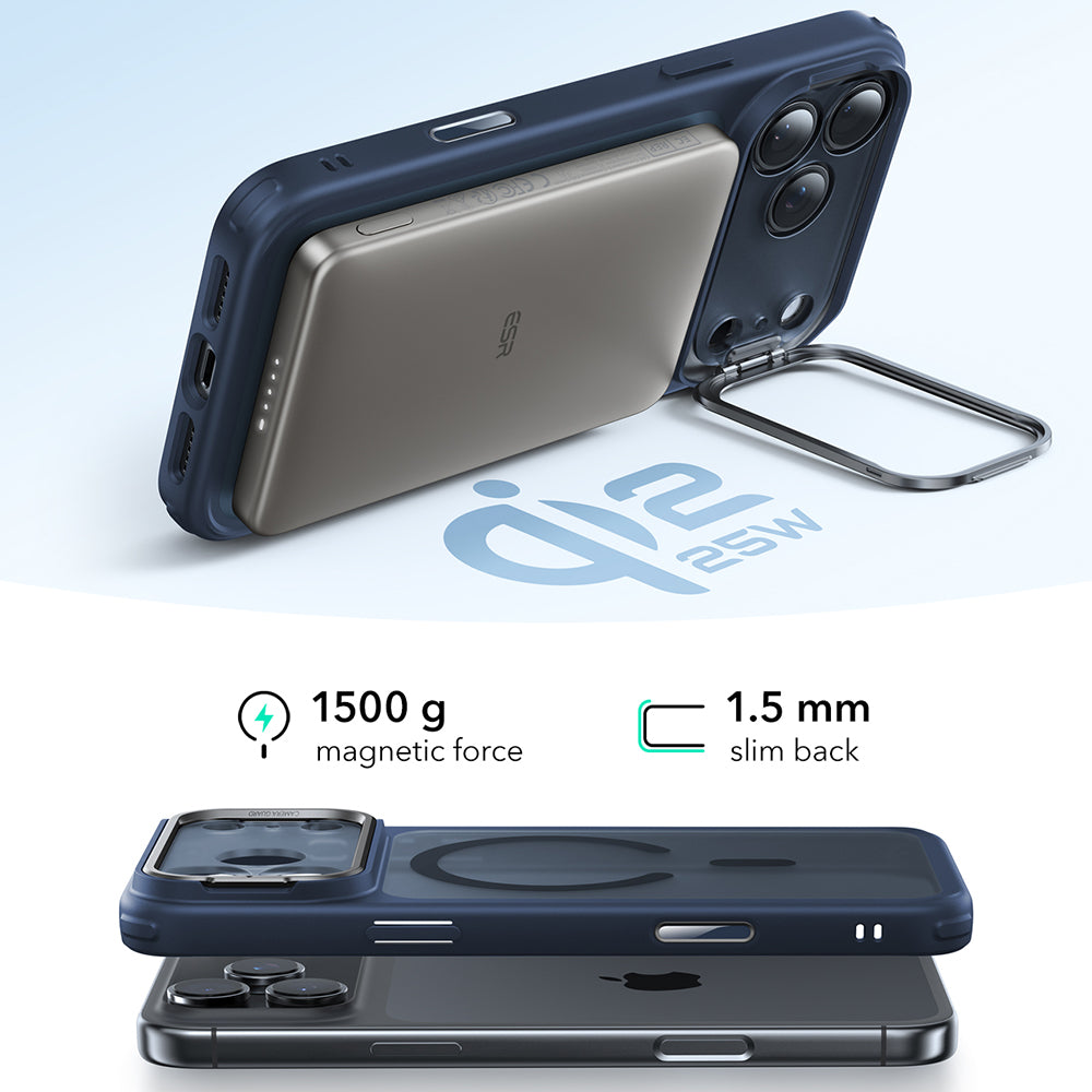 Husa MagSafe za Apple iPhone 17 Pro Max, ESR, Classic Hybrid Kickstand, Plava Satinirana