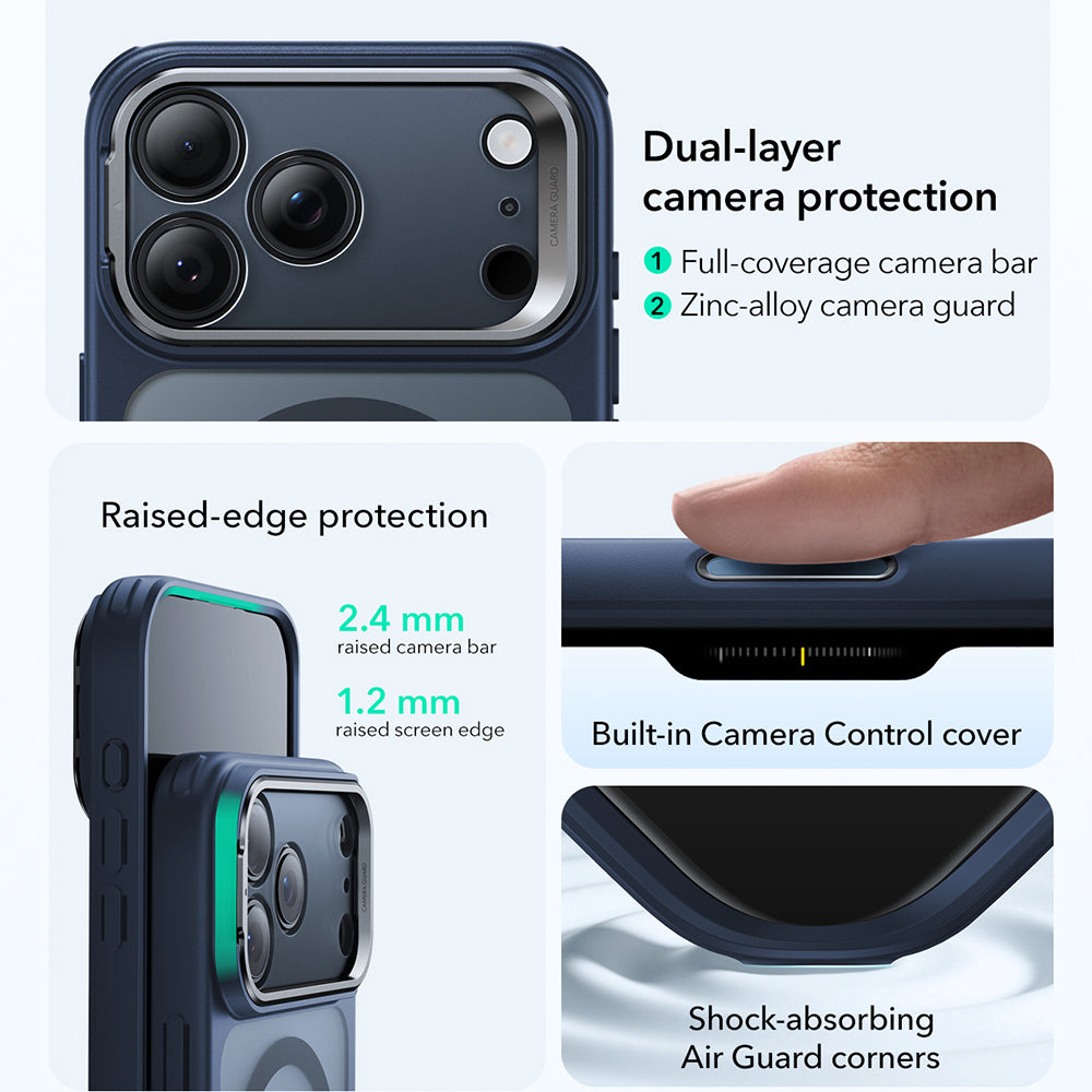 Husa MagSafe za Apple iPhone 17 Pro Max, ESR, Classic Hybrid Kickstand, Plava Satinirana