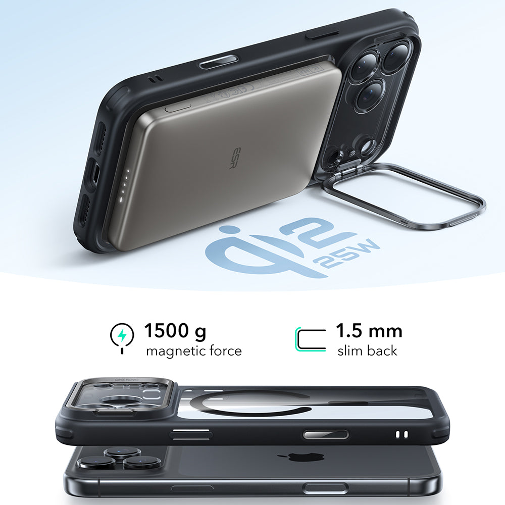 Futrola MagSafe za Apple iPhone 17 Pro Max, ESR, Classic Hybrid Kickstand, Crno Prozirna