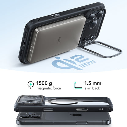 Futrola MagSafe za Apple iPhone 17 Pro Max, ESR, Classic Hybrid Kickstand, Crno Prozirna