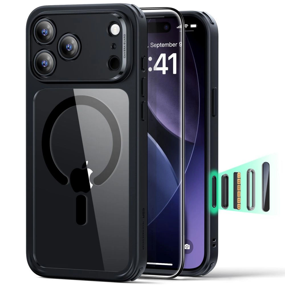 Futrola MagSafe za Apple iPhone 17 Pro Max, ESR, Classic Hybrid sa zaštitnikom ekrana, Prozirno Crna