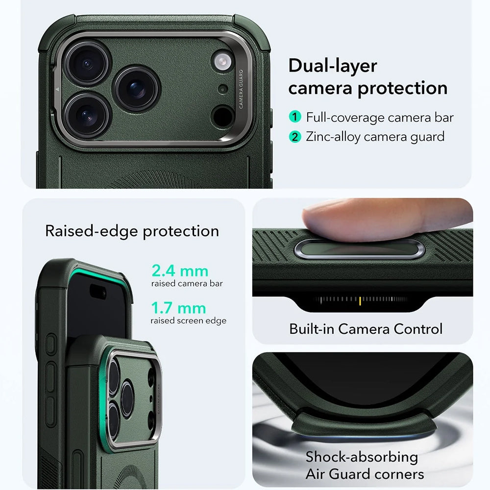 Futrola MagSafe za Apple iPhone 17 Pro Max, ESR, Cyber Armor Kickstand, Zelena