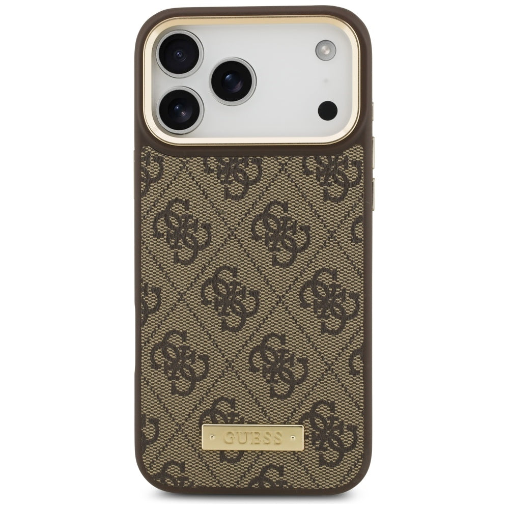 MagSafe futrola za Apple iPhone 17 Pro Max, Guess, 4G Logo Plate, smeđa