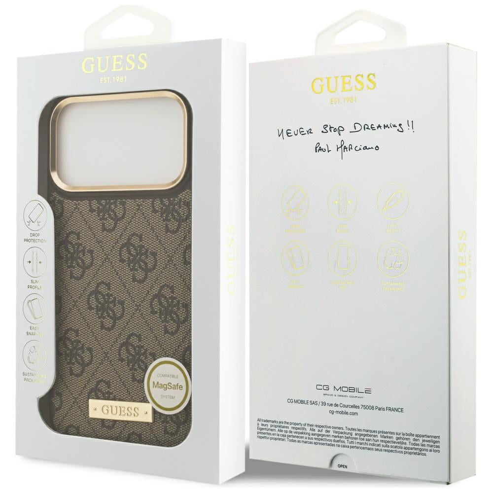 MagSafe futrola za Apple iPhone 17 Pro Max, Guess, 4G Logo Plate, smeđa