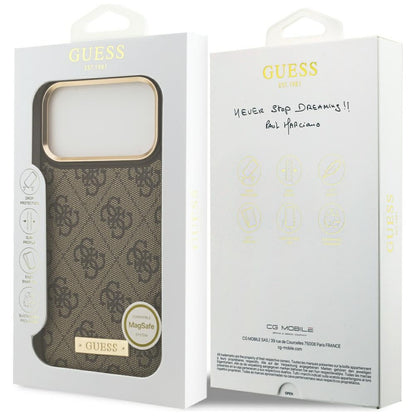 MagSafe futrola za Apple iPhone 17 Pro Max, Guess, 4G Logo Plate, smeđa
