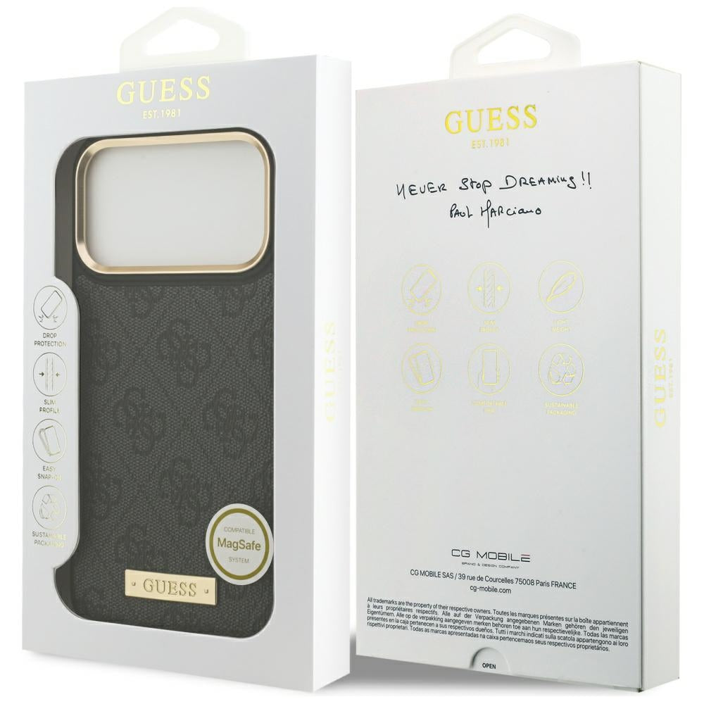 MagSafe futrola za Apple iPhone 17 Pro Max, Guess, 4G Logo Plate, Crna