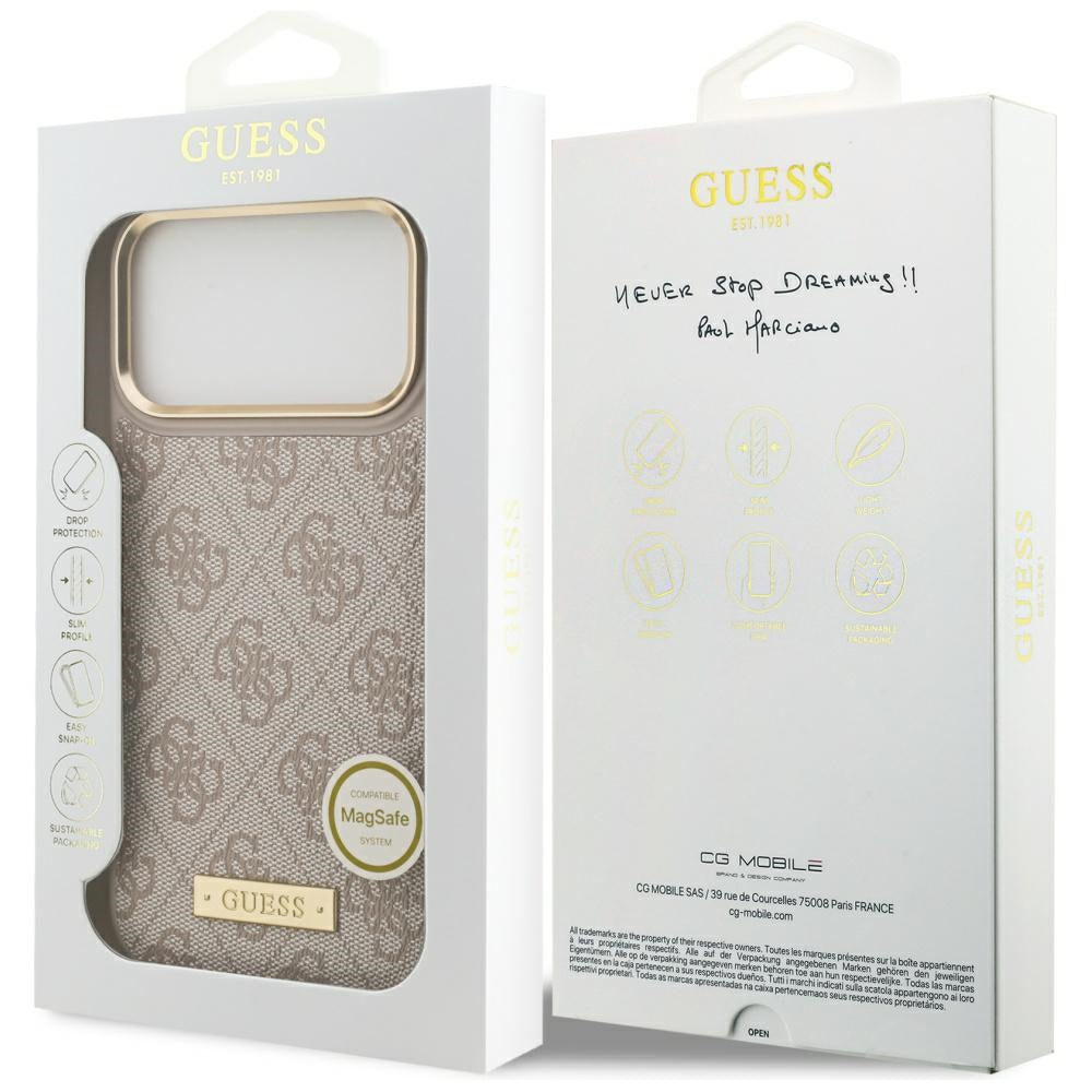 MagSafe futrola za Apple iPhone 17 Pro Max, Guess, 4G Logo Plate, Roza