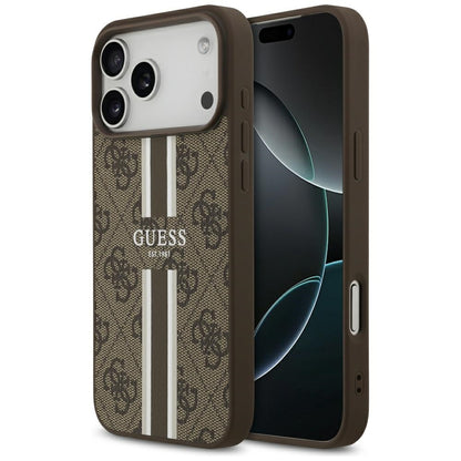 MagSafe futrola za Apple iPhone 17 Pro Max, Guess, 4G Printed Stripes, smeđa