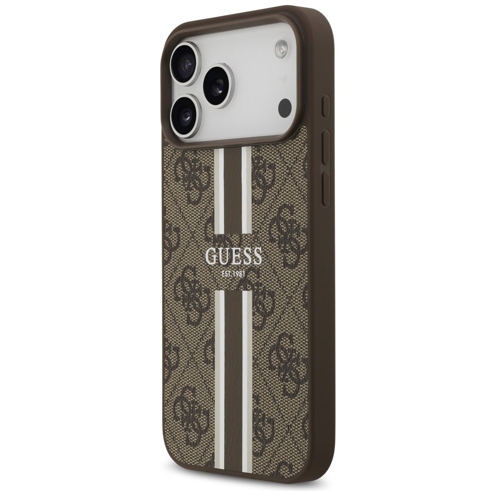 MagSafe futrola za Apple iPhone 17 Pro Max, Guess, 4G Printed Stripes, smeđa