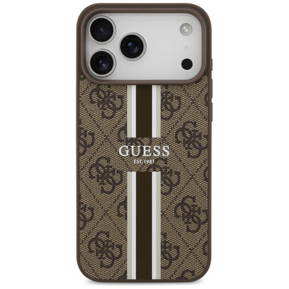 MagSafe futrola za Apple iPhone 17 Pro Max, Guess, 4G Printed Stripes, smeđa