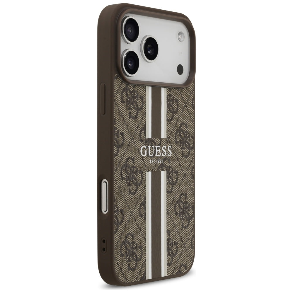 MagSafe futrola za Apple iPhone 17 Pro Max, Guess, 4G Printed Stripes, smeđa