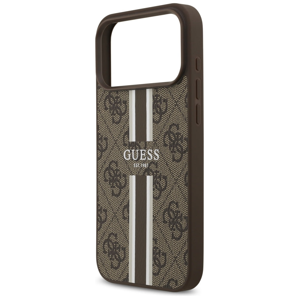 MagSafe futrola za Apple iPhone 17 Pro Max, Guess, 4G Printed Stripes, smeđa