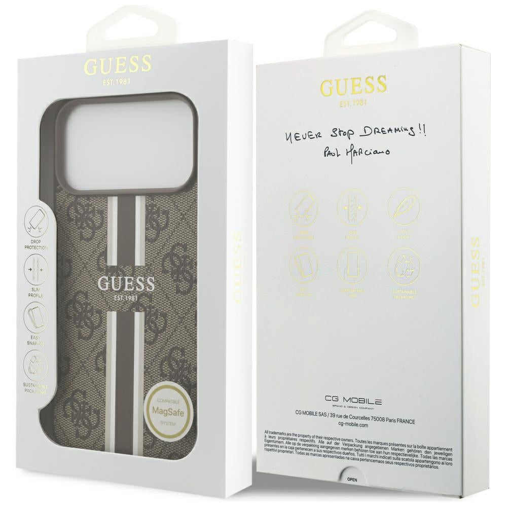MagSafe futrola za Apple iPhone 17 Pro Max, Guess, 4G Printed Stripes, smeđa