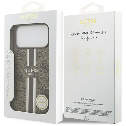 MagSafe futrola za Apple iPhone 17 Pro Max, Guess, 4G Printed Stripes, smeđa