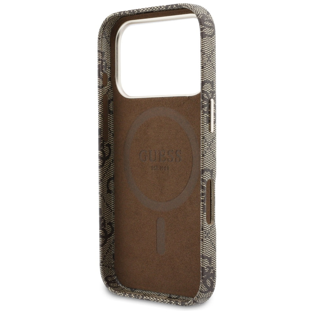 Futrola MagSafe za Apple iPhone 17 Pro Max, Guess, 4G Script Logo, Smeđa