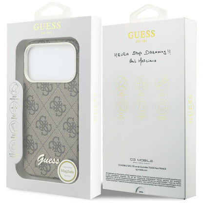 Futrola MagSafe za Apple iPhone 17 Pro Max, Guess, 4G Script Logo, Smeđa
