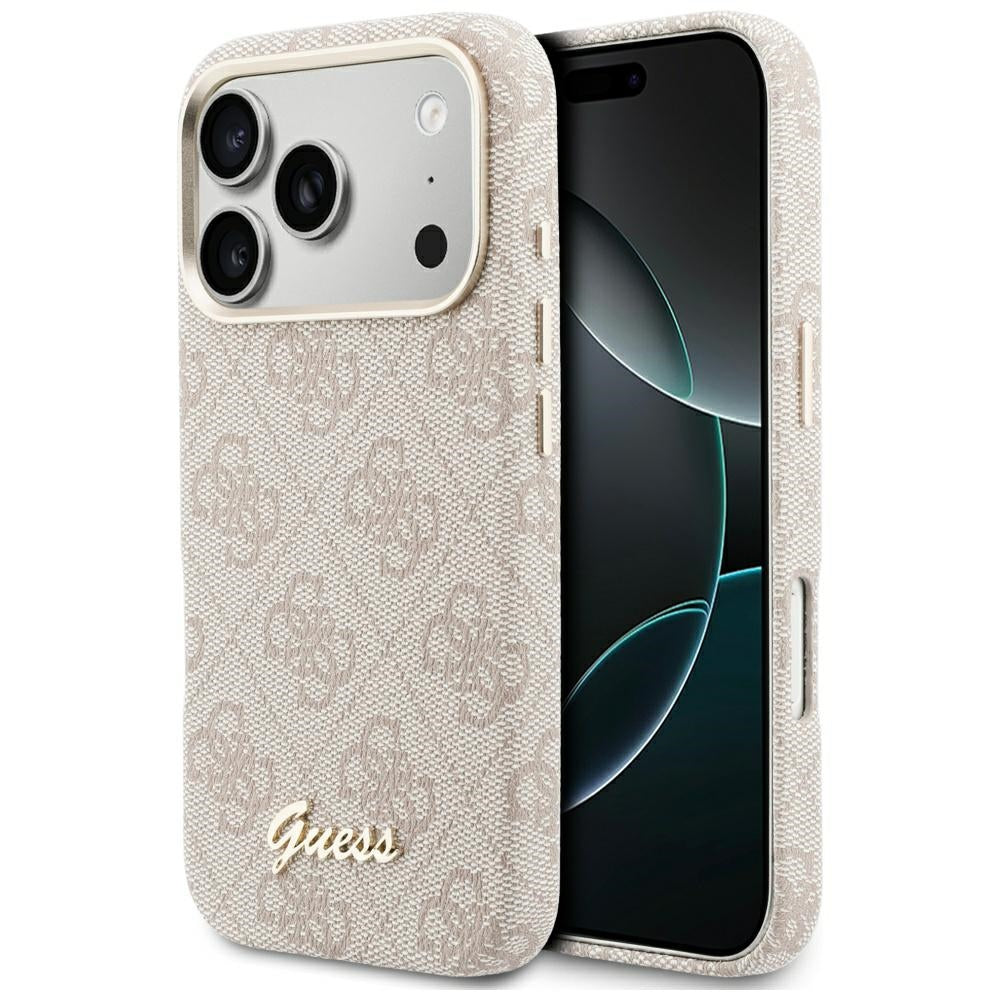 Futrola MagSafe za Apple iPhone 17 Pro Max, Guess, 4G Script Logo, Roza