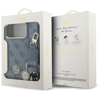 MagSafe futrola za Apple iPhone 17 Pro Max, Guess, 4G Strass Logo with Big Strap, Plava