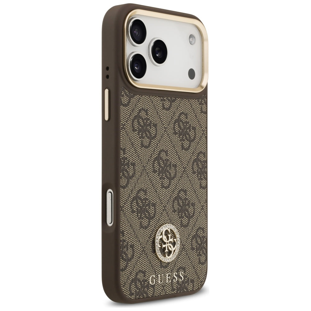 MagSafe futrola za Apple iPhone 17 Pro Max, Guess, 4G Strass Logo with Big Strap, smeđa