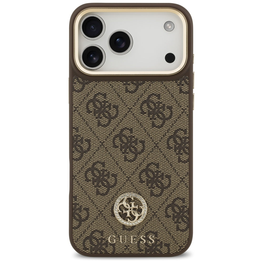 MagSafe futrola za Apple iPhone 17 Pro Max, Guess, 4G Strass Logo with Big Strap, smeđa