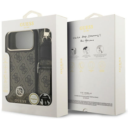 MagSafe futrola za Apple iPhone 17 Pro Max, Guess, 4G Strass Logo with Big Strap, smeđa