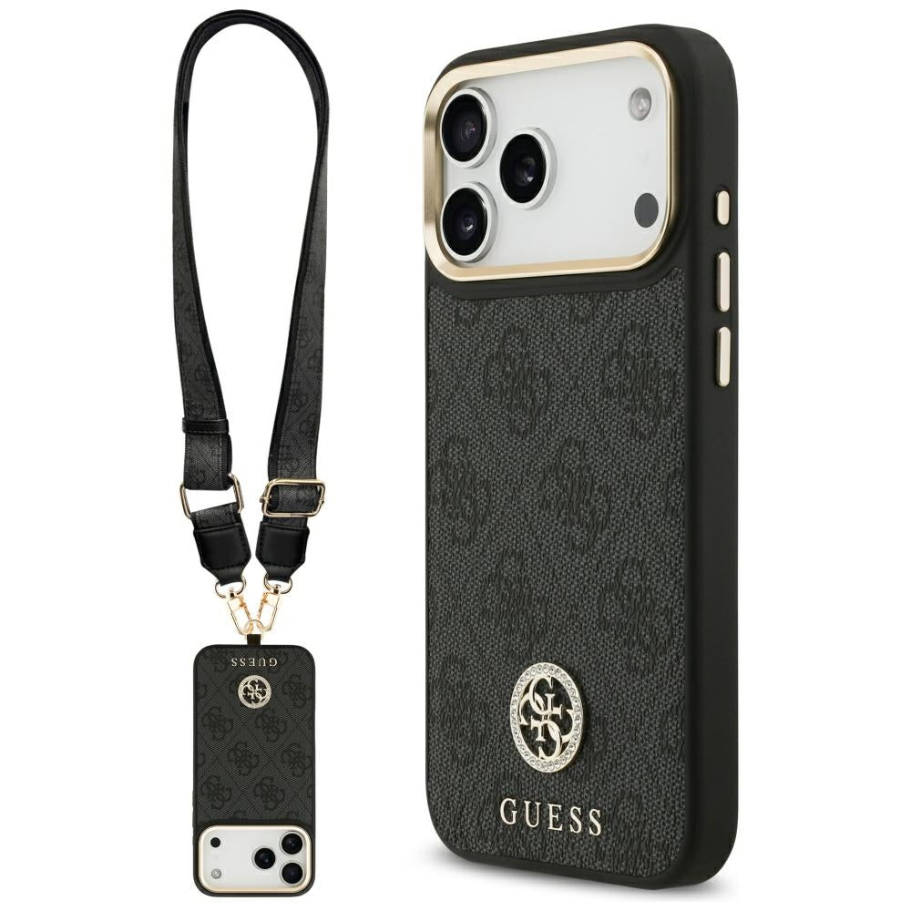 MagSafe futrola za Apple iPhone 17 Pro Max, Guess, 4G Strass Logo with Big Strap, Crna