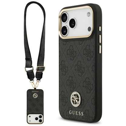 MagSafe futrola za Apple iPhone 17 Pro Max, Guess, 4G Strass Logo with Big Strap, Crna