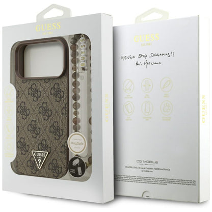 MagSafe futrola za Apple iPhone 17 Pro Max, Guess, 4G Triangle Logo Cord Strap, smeđa