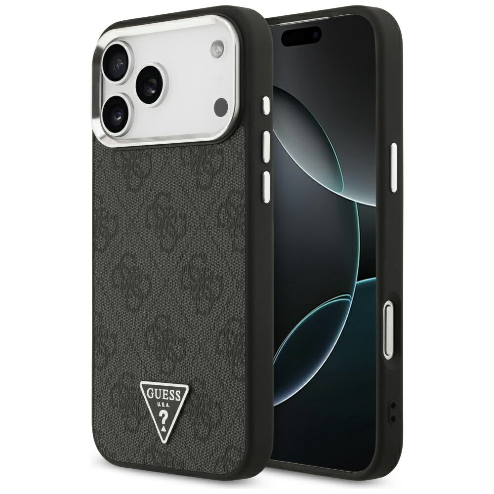 MagSafe futrola za Apple iPhone 17 Pro Max, Guess, 4G Triangle Logo, Crno Srebrna