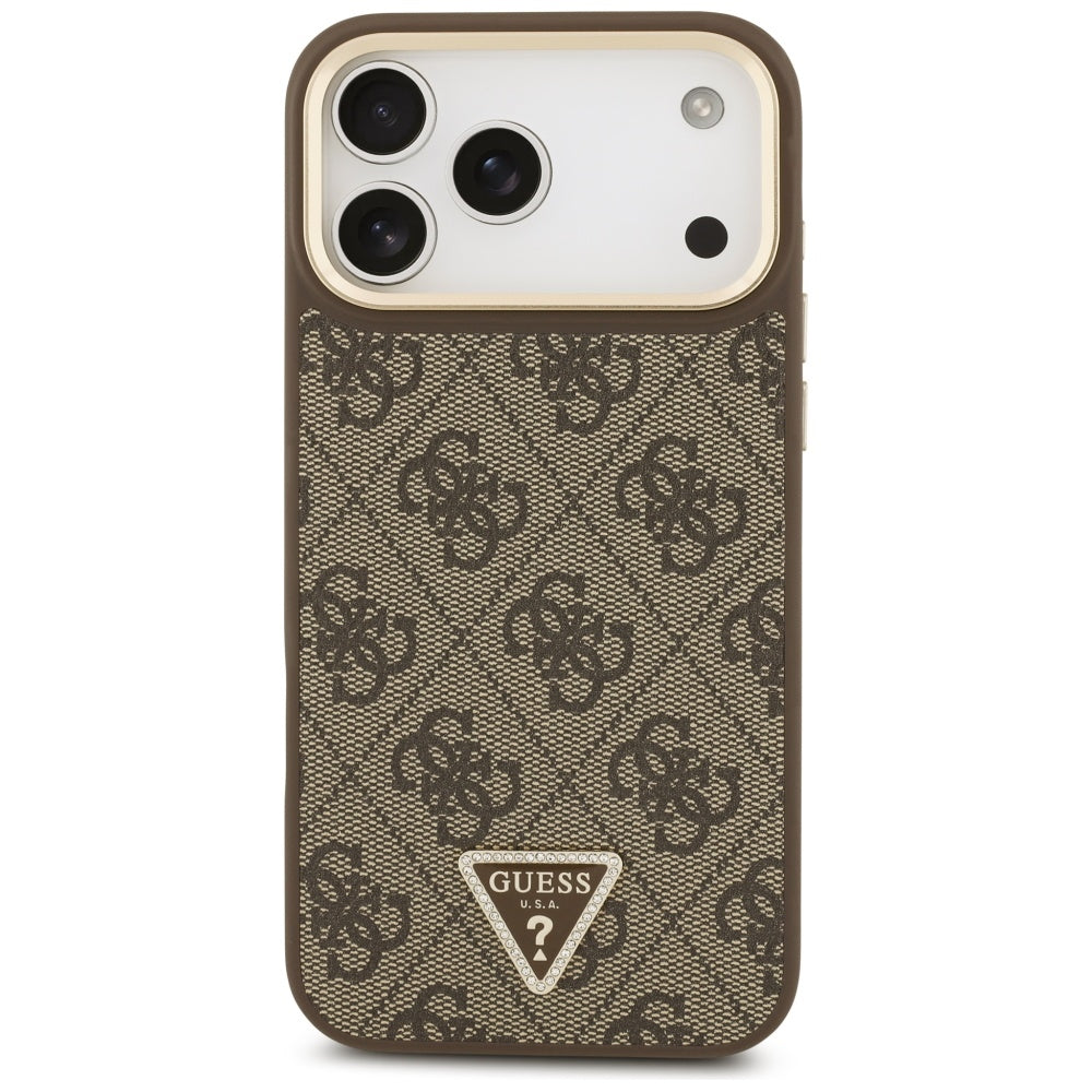 MagSafe futrola za Apple iPhone 17 Pro Max, Guess, 4G Triangle Logo with Big Strap, smeđa