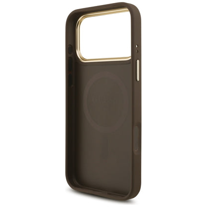 MagSafe futrola za Apple iPhone 17 Pro Max, Guess, 4G Triangle Logo with Big Strap, smeđa
