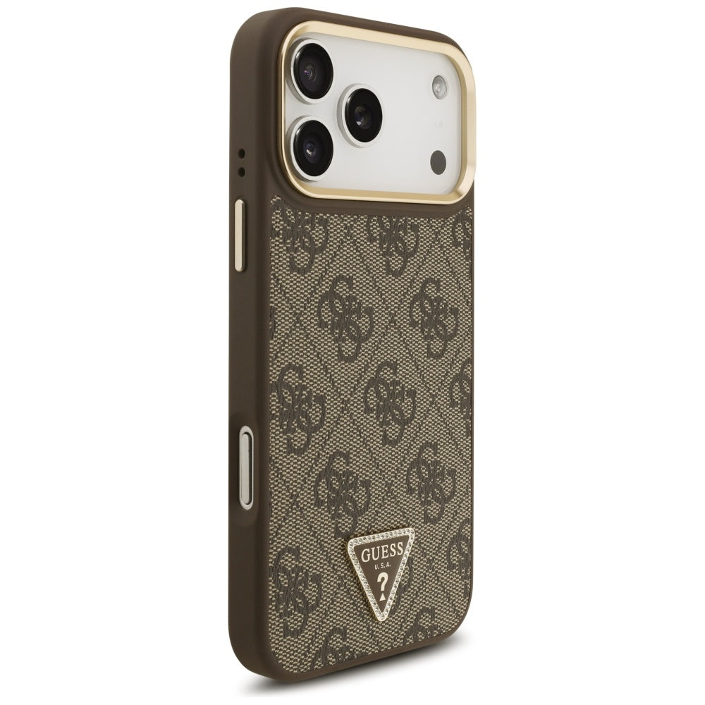 MagSafe futrola za Apple iPhone 17 Pro Max, Guess, 4G Triangle Logo with Big Strap, smeđa