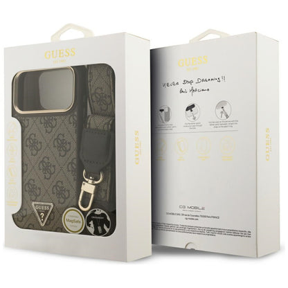 MagSafe futrola za Apple iPhone 17 Pro Max, Guess, 4G Triangle Logo with Big Strap, smeđa