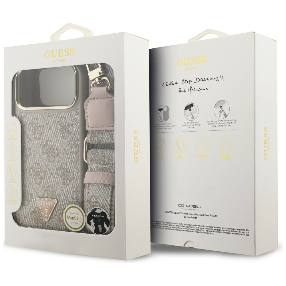 MagSafe futrola za Apple iPhone 17 Pro Max, Guess, 4G Triangle Logo with Big Strap, Roza