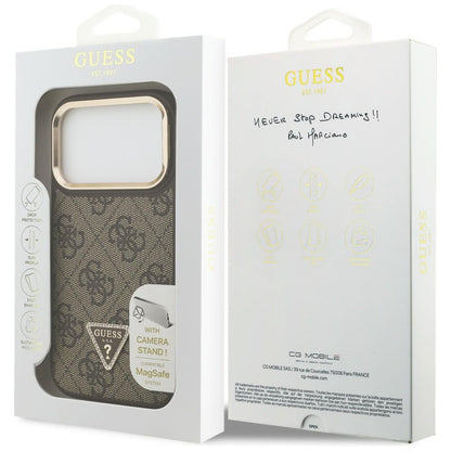 MagSafe futrola za Apple iPhone 17 Pro Max, Guess, 4G Triangle Logo with Stand Camera, Zlatno smeđa
